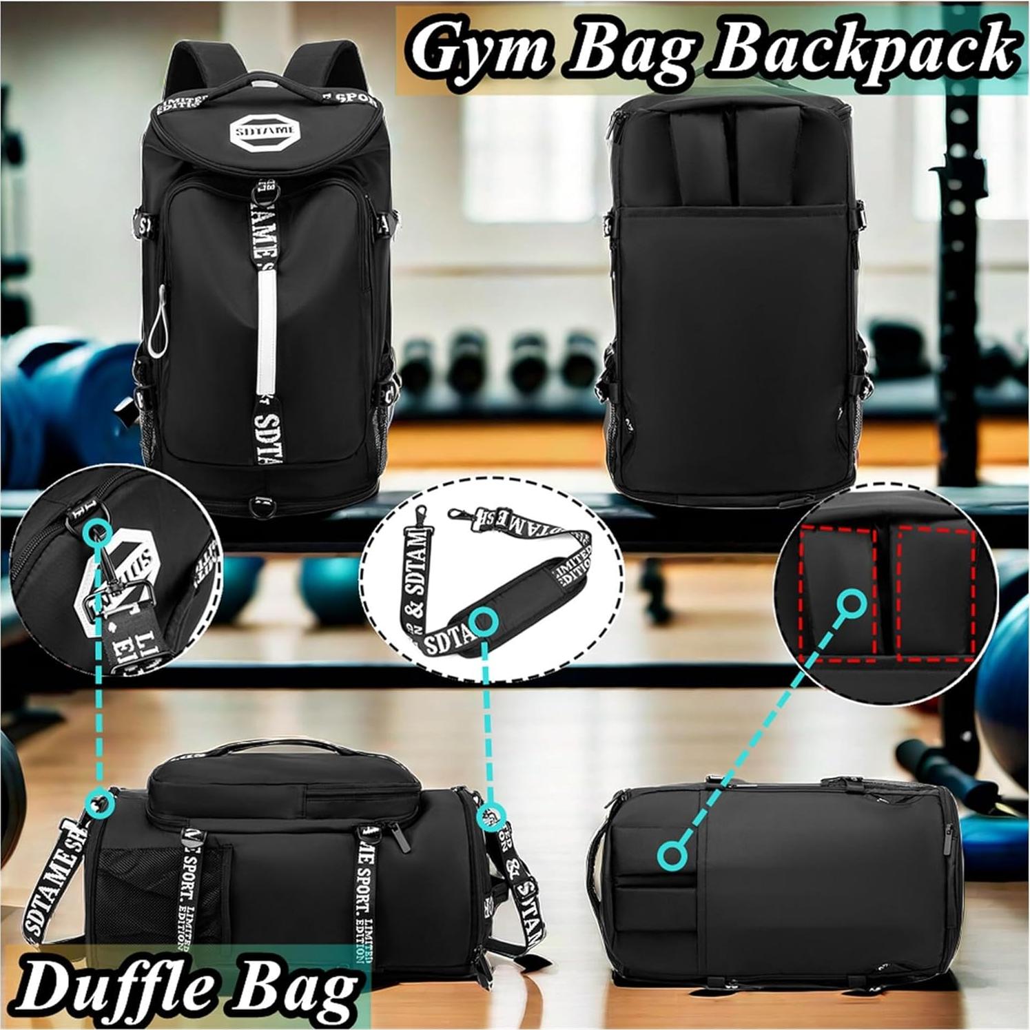 Bolsa de gimnasio SDTAME tipo duffle negra con compartimento para zapatos
