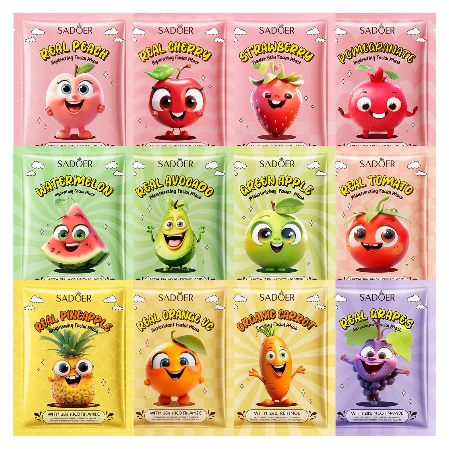 12 Mascarillas Faciales de Frutas TOPCENT - Hidratantes y Calmantes