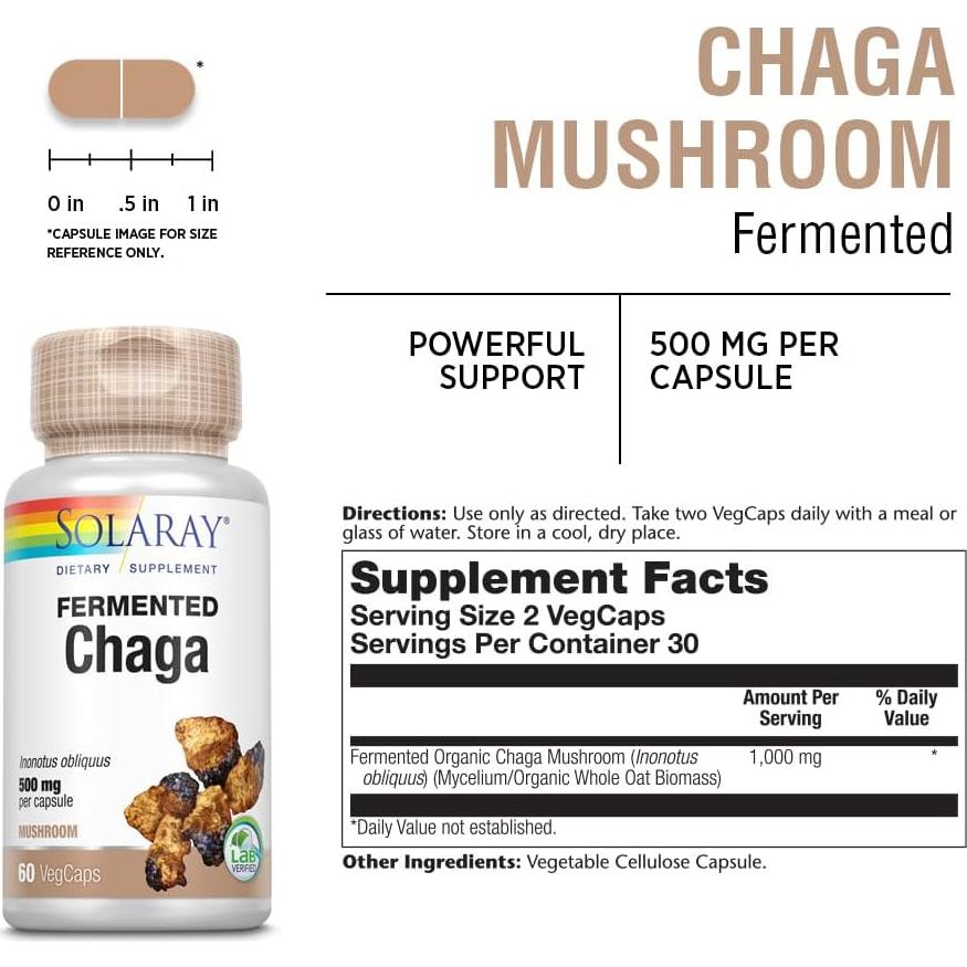 Suplemento Hongo Chaga Fermentado Solaray 500 mg - 60 VegCaps