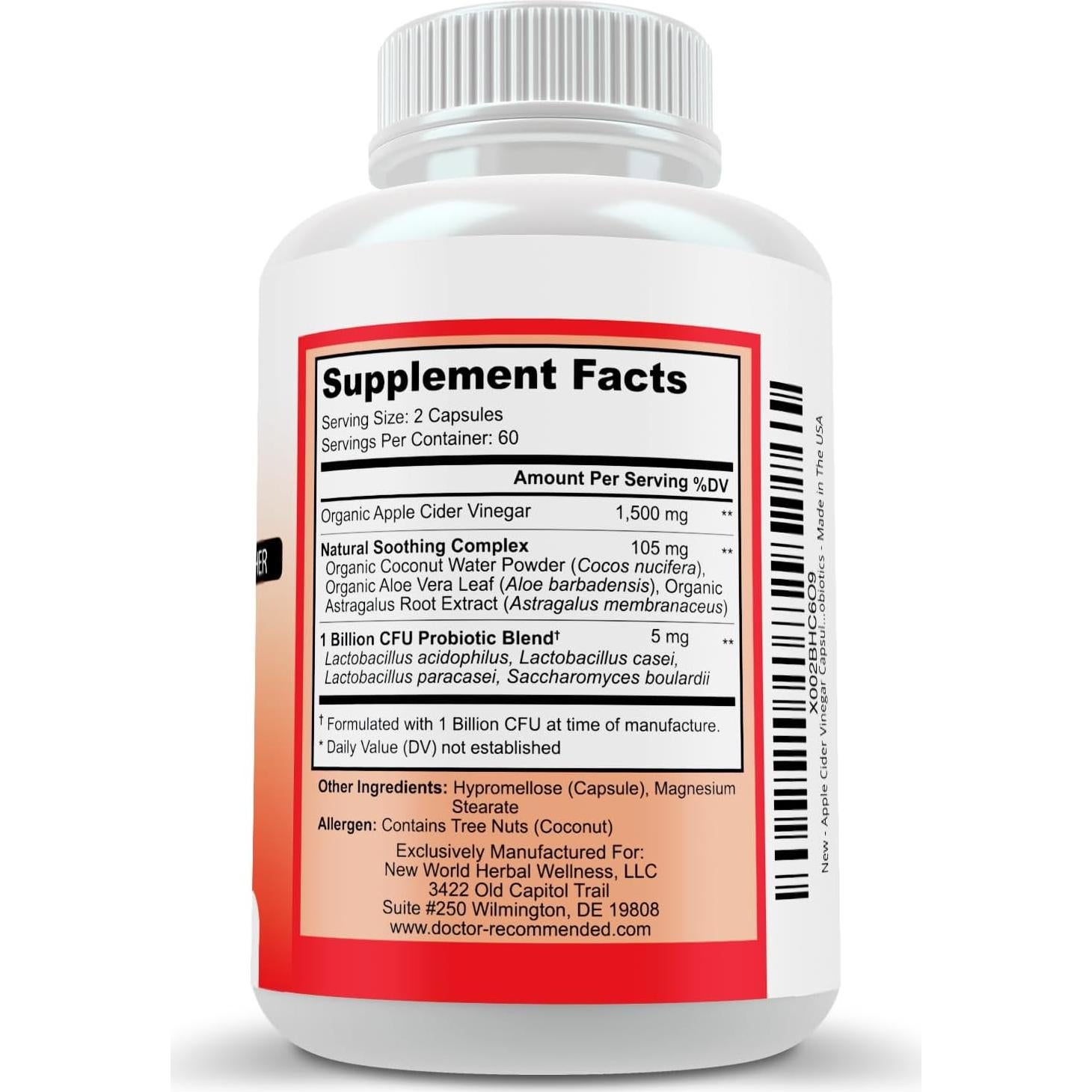 Cápsulas de Vinagre de Sidra de Manzana Orgánico 1500mg - 120 Unidades