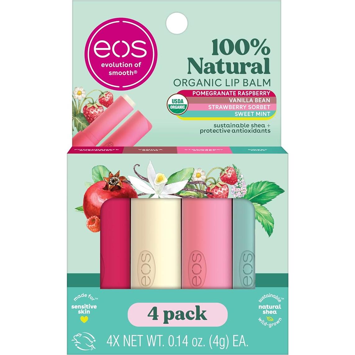 Bálsamo Labial Orgánico eos 4 Sabores + Loción Corporal 473ml