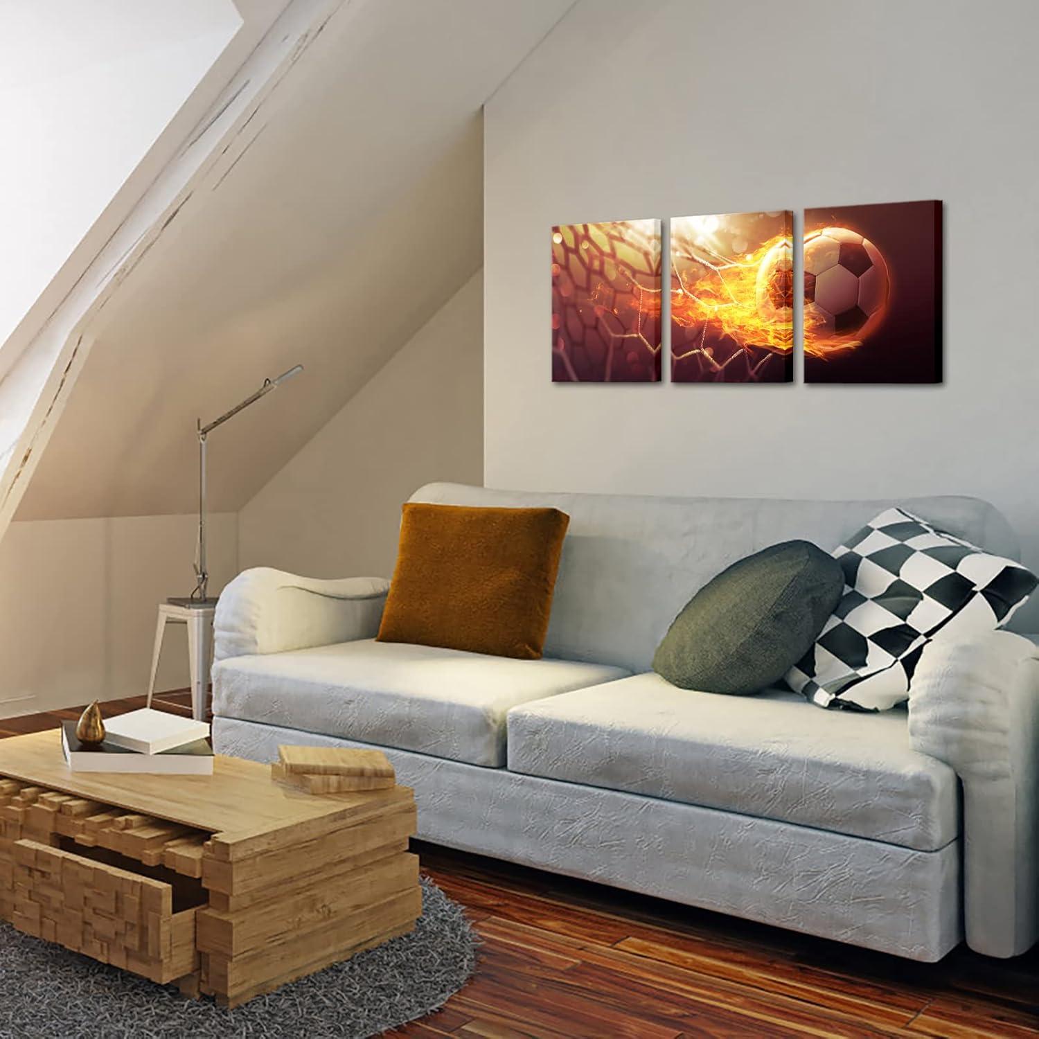 Arte de Pared de Fútbol RnnJoile 3 Piezas 30x40cm Lienzo HD