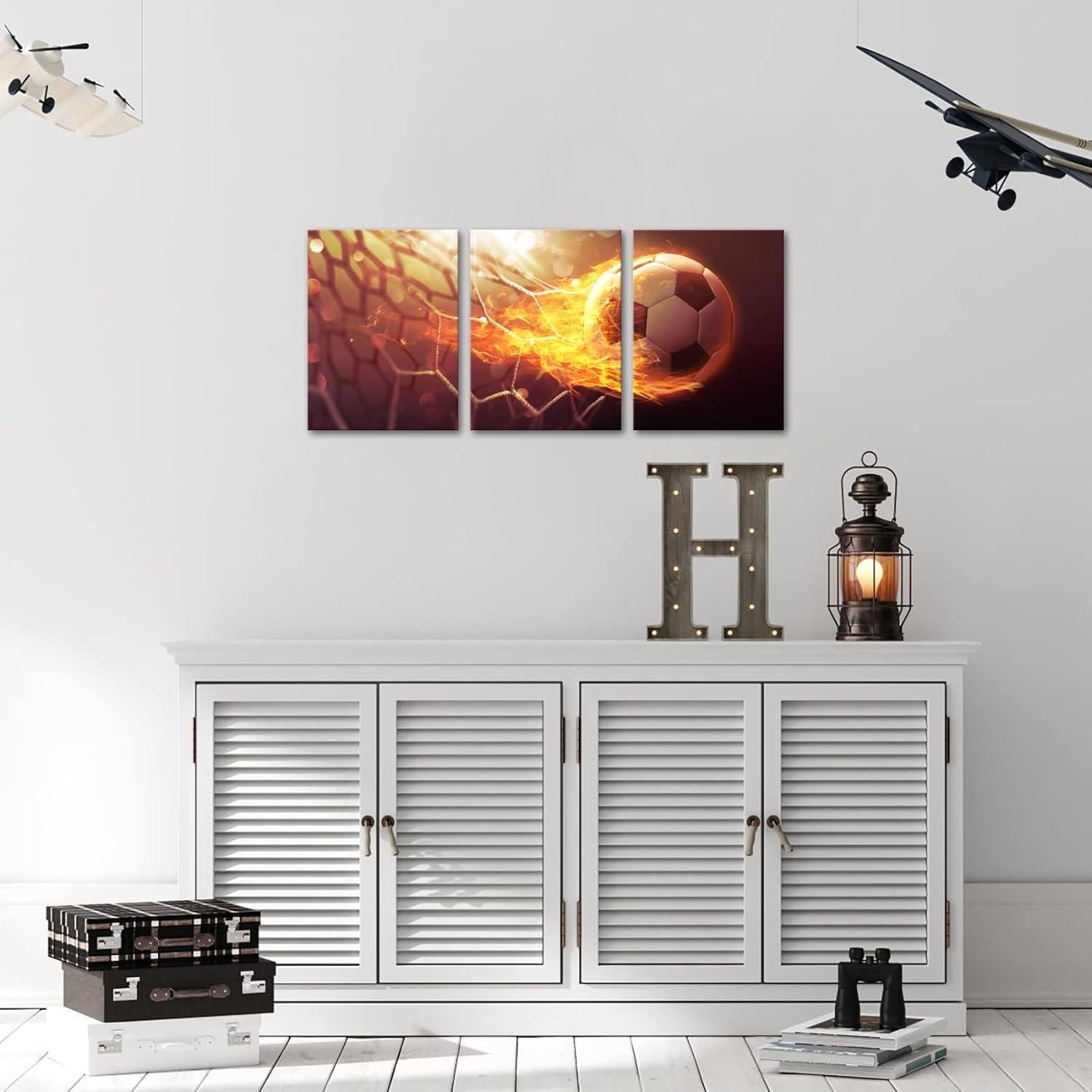 Arte de Pared de Fútbol RnnJoile 3 Piezas 30x40cm Lienzo HD