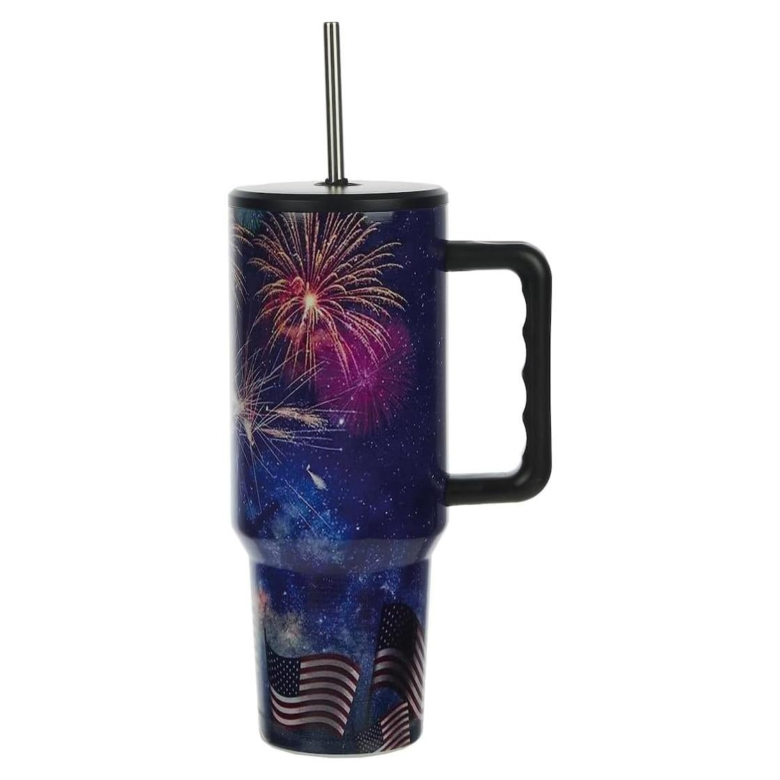 Taza de Acero Inoxidable Bioworld 1.18L Americana Fuegos Artificiales