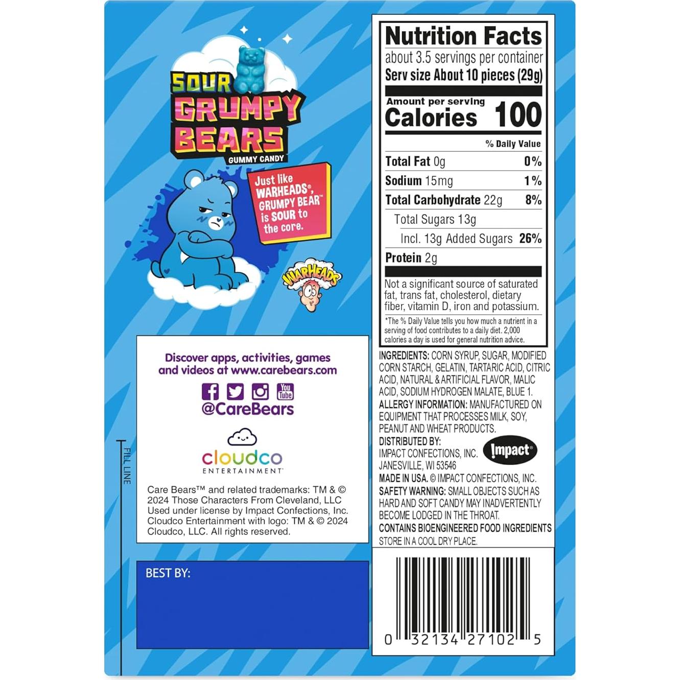 Ositos Grumpy Ácidos Warheads - Sabor Frambuesa Azul 99 g - 2 Paquetes