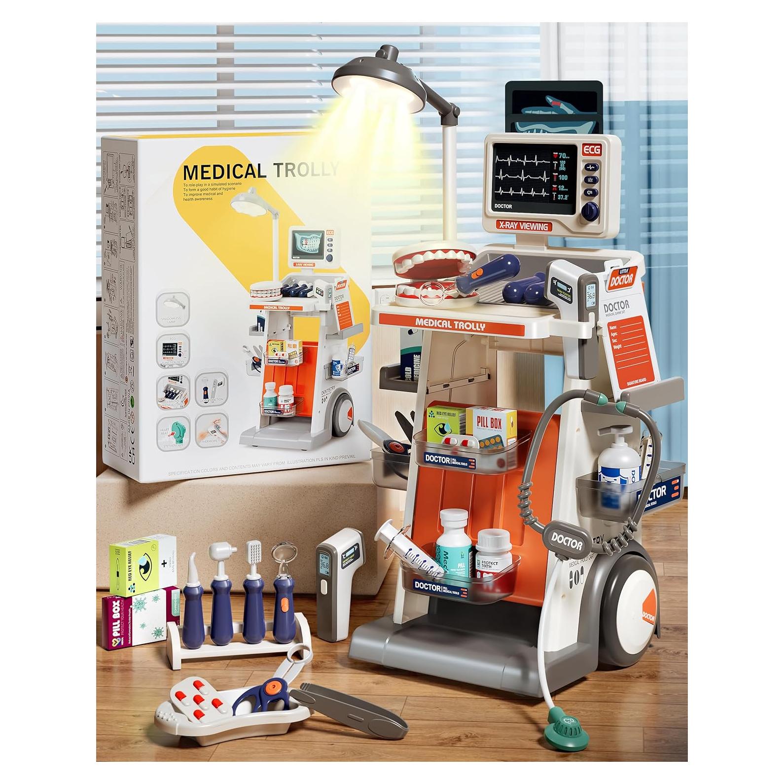 Kit de Doctor Jovow 30 Piezas con Carrito y Estetoscopio