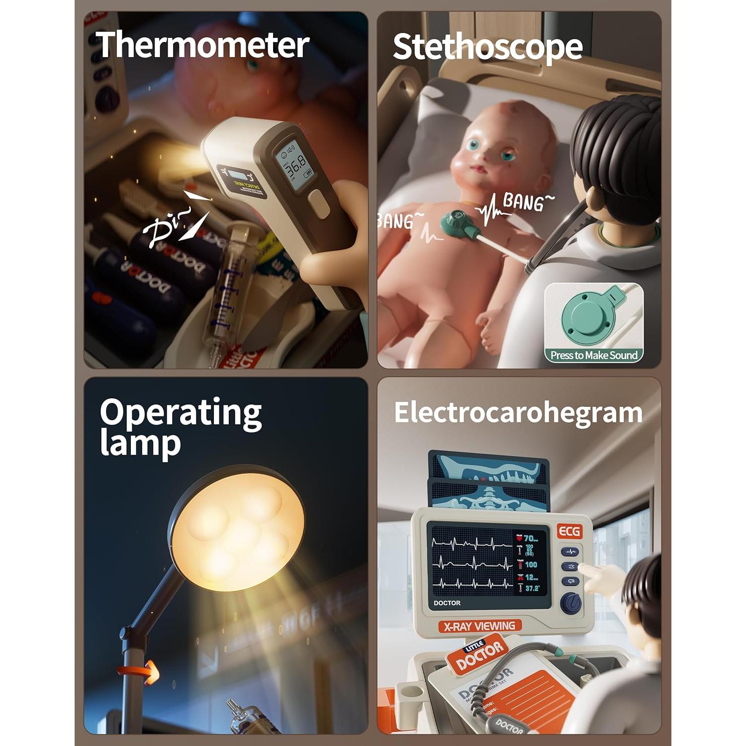 Kit de Doctor Jovow 30 Piezas con Carrito y Estetoscopio