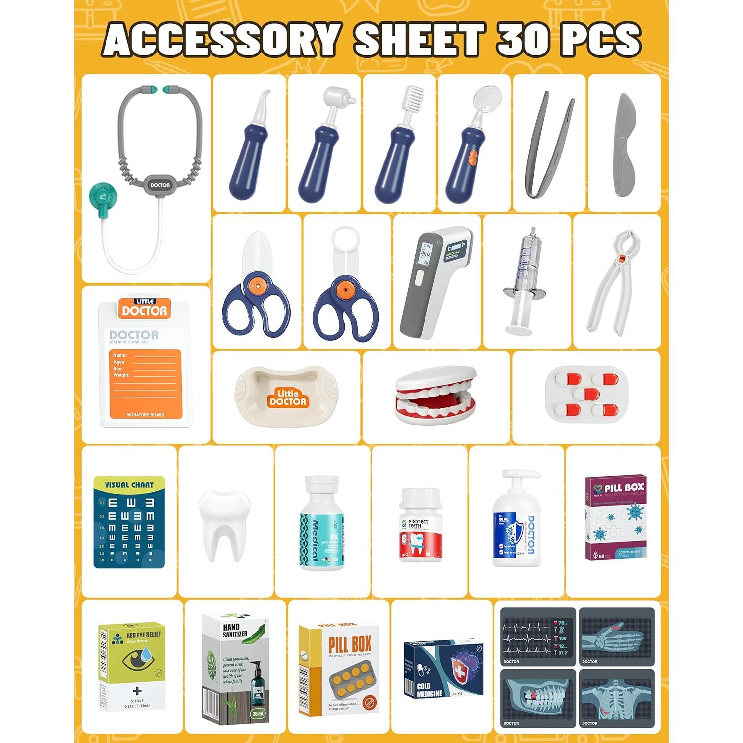 Kit de Doctor Jovow 30 Piezas con Carrito y Estetoscopio