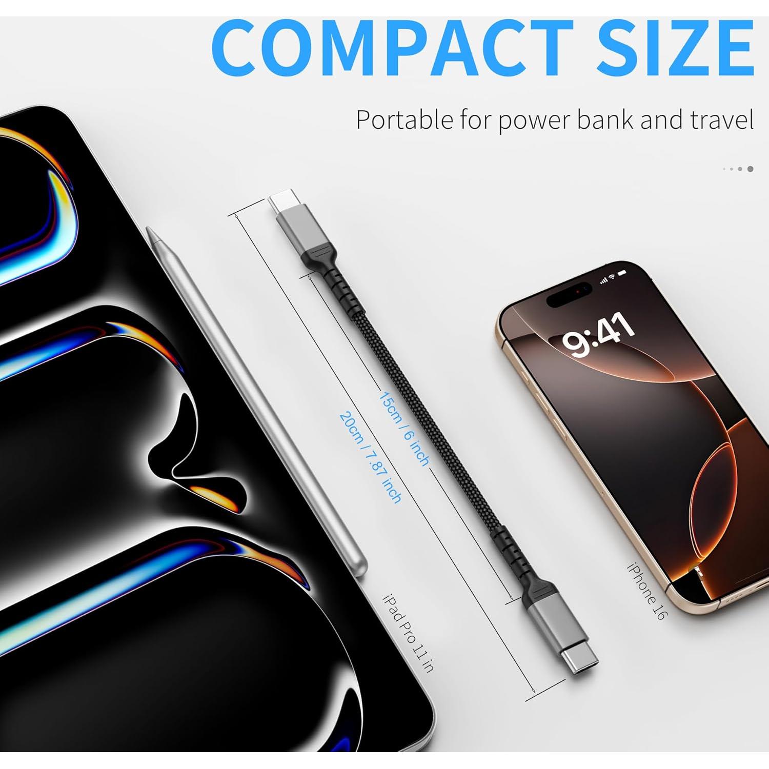 Cable USB C a C 0.15m ULIFTUS - Carga Rápida 60W, 2 Pzs