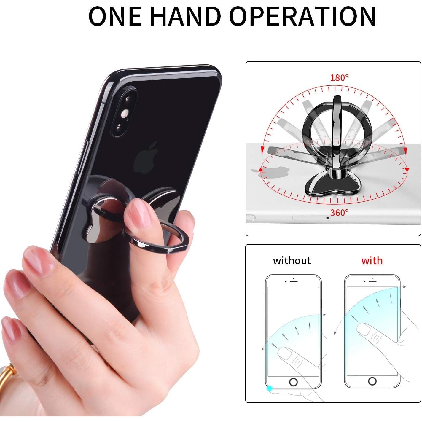 Soporte de Anillo PZOZ para Teléfono Móvil Metal Negro 360°