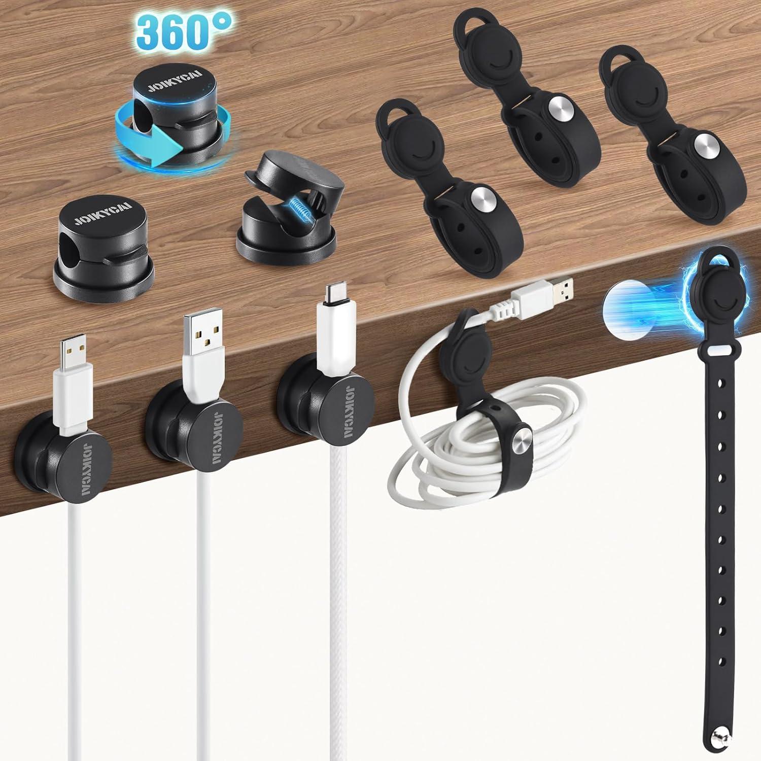 6 Sujetadores de Cables Rotativos JOIKYCAI + 5 Lazos Magnéticos