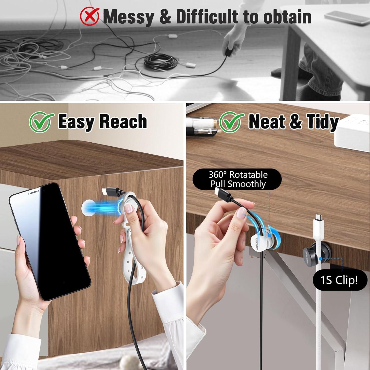 6 Sujetadores de Cables Rotativos JOIKYCAI + 5 Lazos Magnéticos