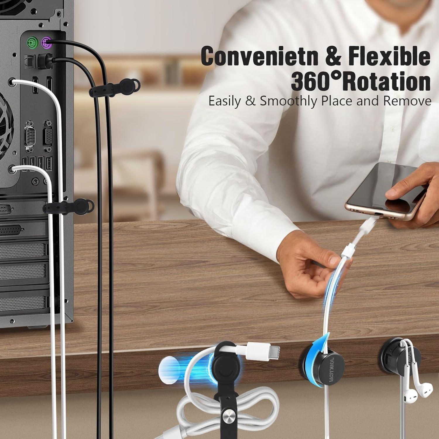 6 Sujetadores de Cables Rotativos JOIKYCAI + 5 Lazos Magnéticos