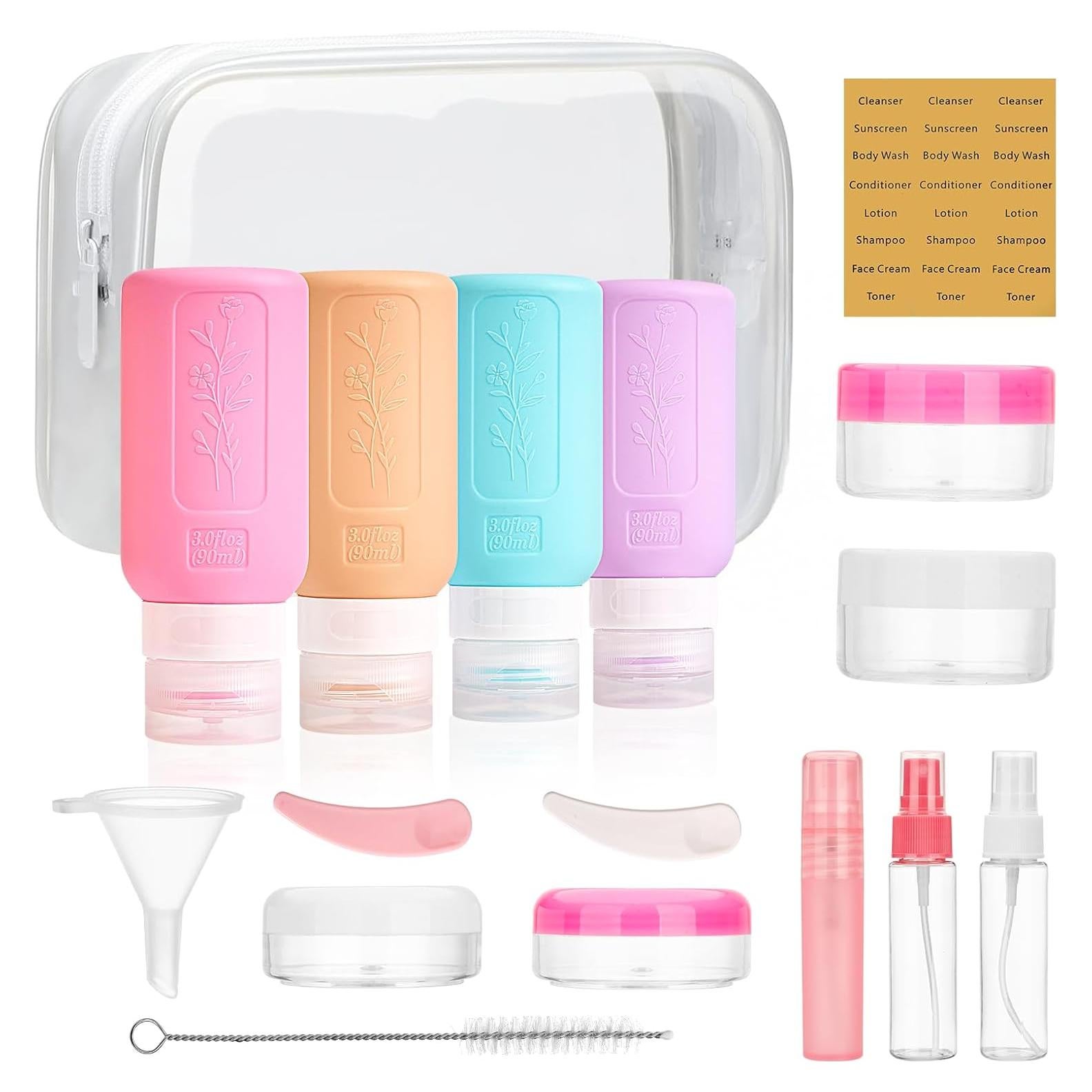 Botellas de Viaje YAMYONE 17 Pack Rosa 90ml Aprobadas por TSA