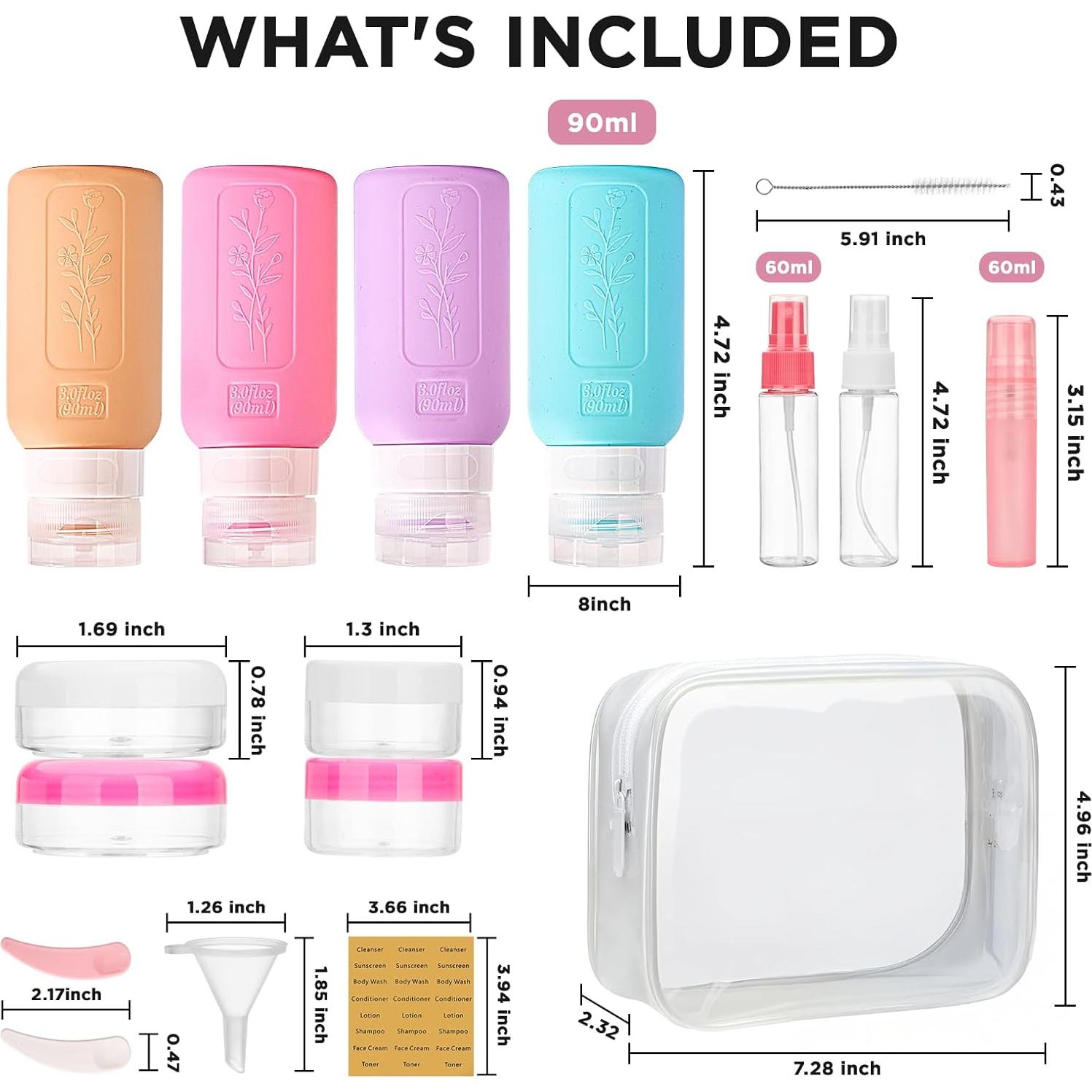 Botellas de Viaje YAMYONE 17 Pack Rosa 90ml Aprobadas por TSA