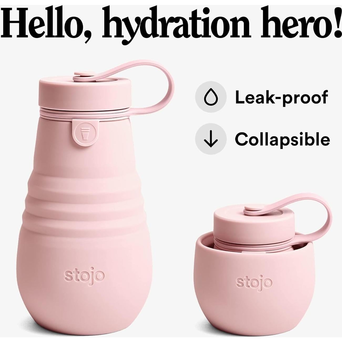 Botella Plegable Stojo Jr 400ml Rosa para Niños - A prueba de Fugas