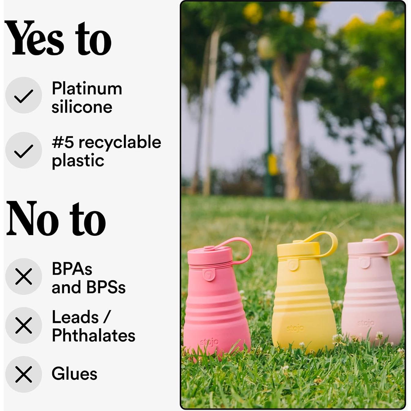 Botella Plegable Stojo Jr 400ml Rosa para Niños - A prueba de Fugas