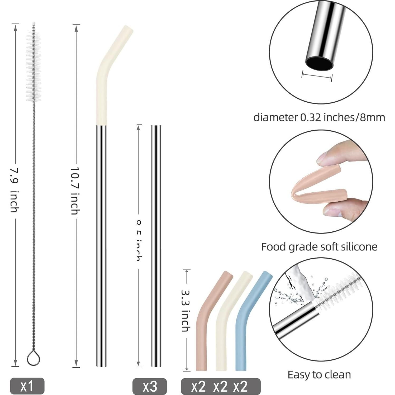 Juego de 3 Pajillas de Acero Inoxidable JINRICH 20 oz con Silicona