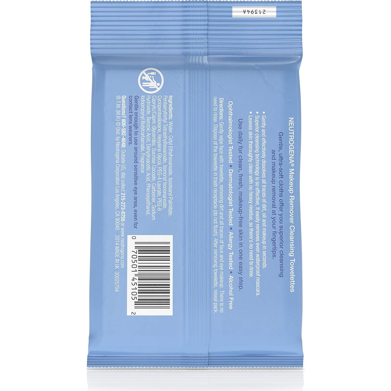 Neutrogena Make-Up Remover Cleansing Towelettes, 7 Count, Packaging May Vary