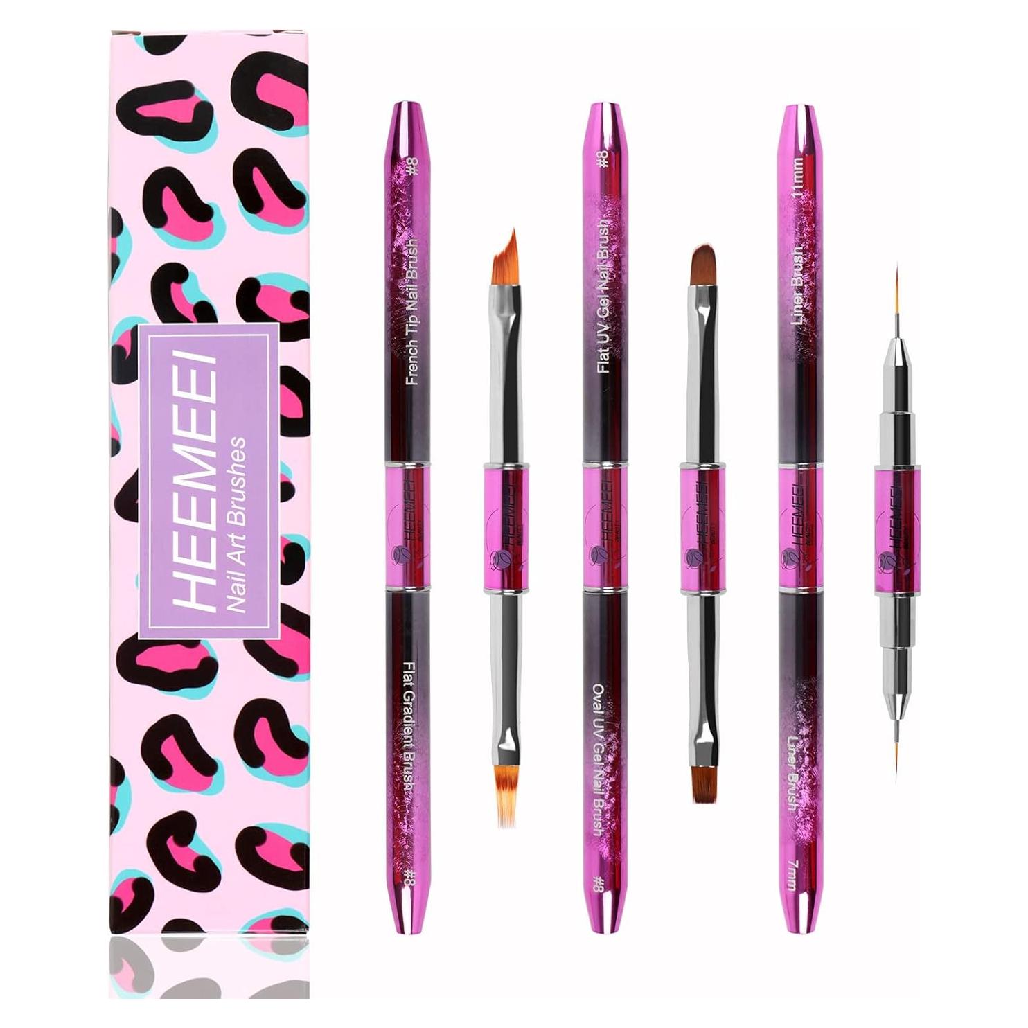 Juego de Pinceles de Arte de Uñas Heemeei 3 Piezas Doble Cabeza