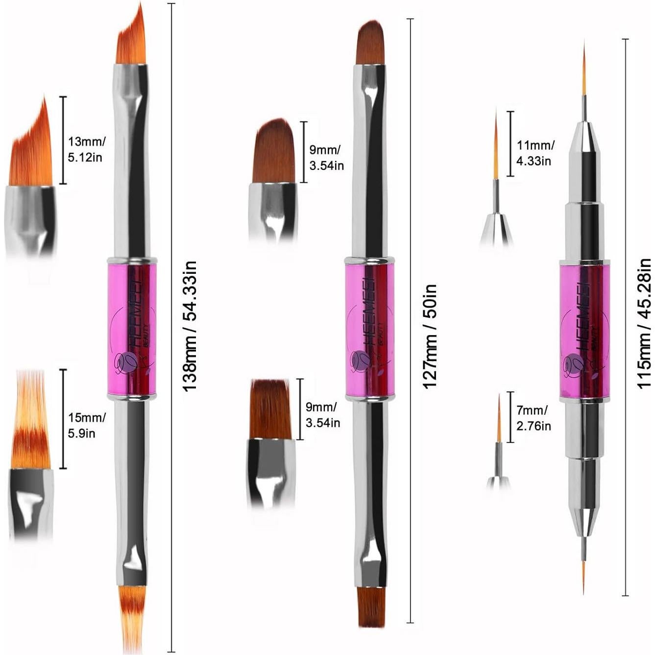 Juego de Pinceles de Arte de Uñas Heemeei 3 Piezas Doble Cabeza