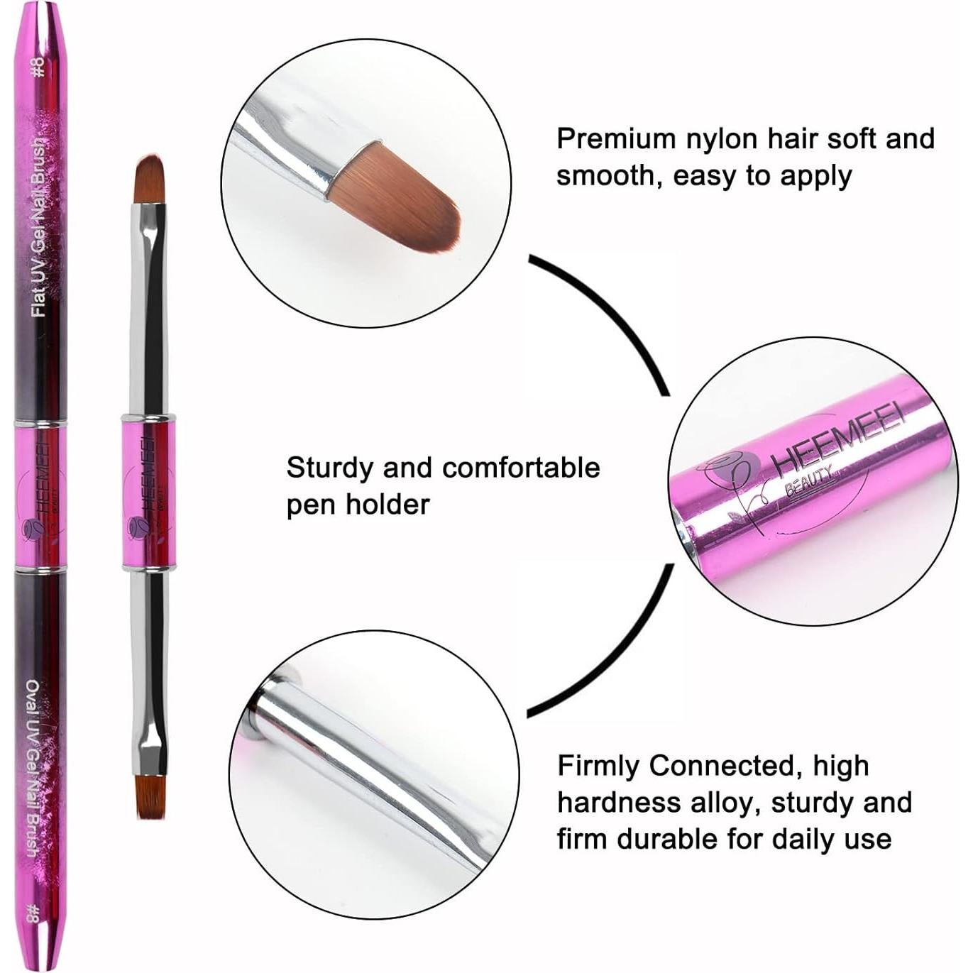 Juego de Pinceles de Arte de Uñas Heemeei 3 Piezas Doble Cabeza