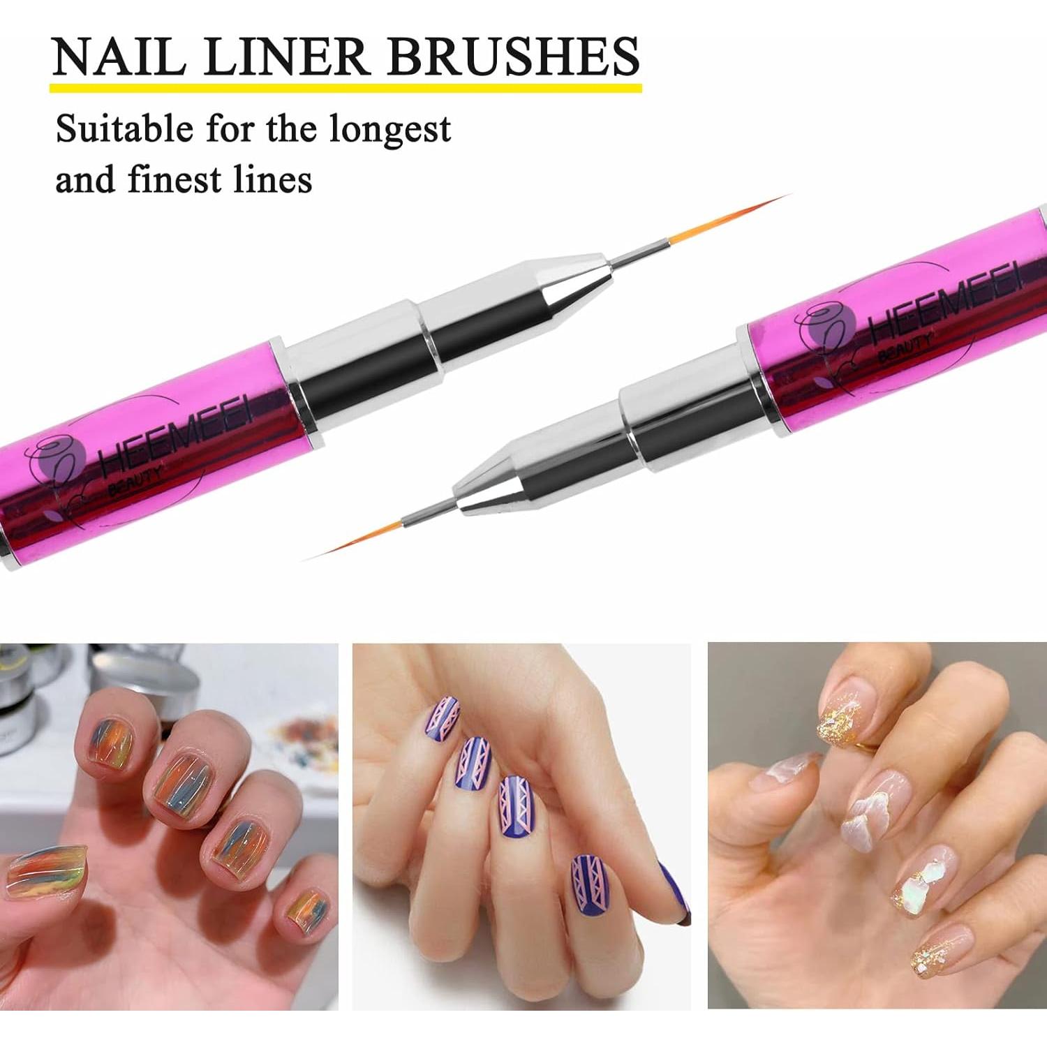 Juego de Pinceles de Arte de Uñas Heemeei 3 Piezas Doble Cabeza