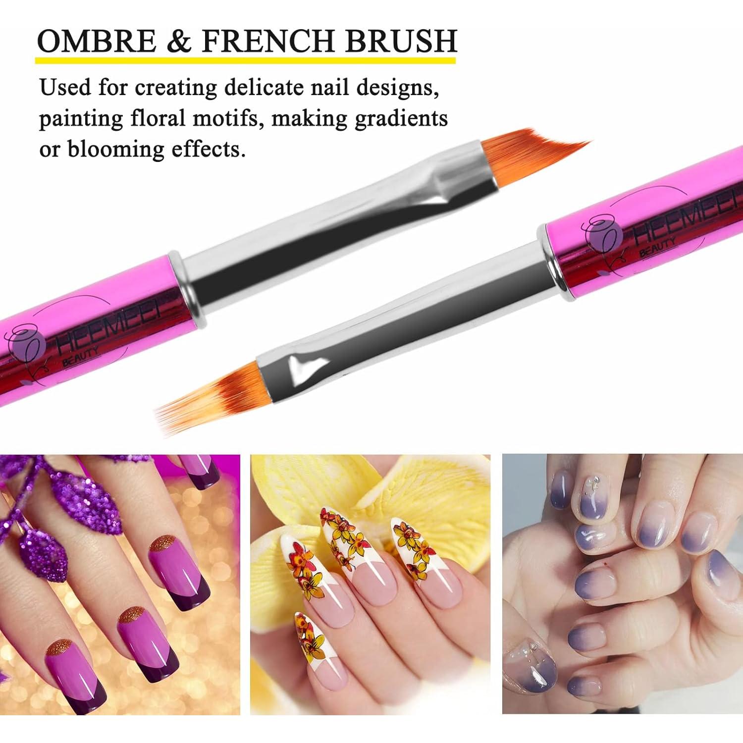 Juego de Pinceles de Arte de Uñas Heemeei 3 Piezas Doble Cabeza