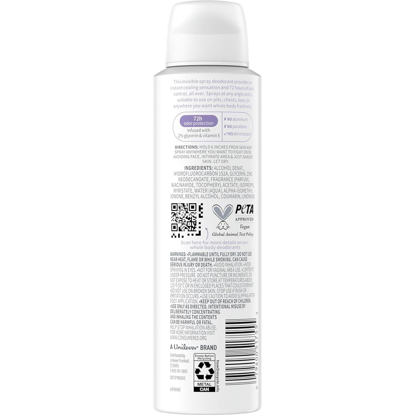 Desodorante en Spray Dove Whole Body Coco & Vainilla 113 g