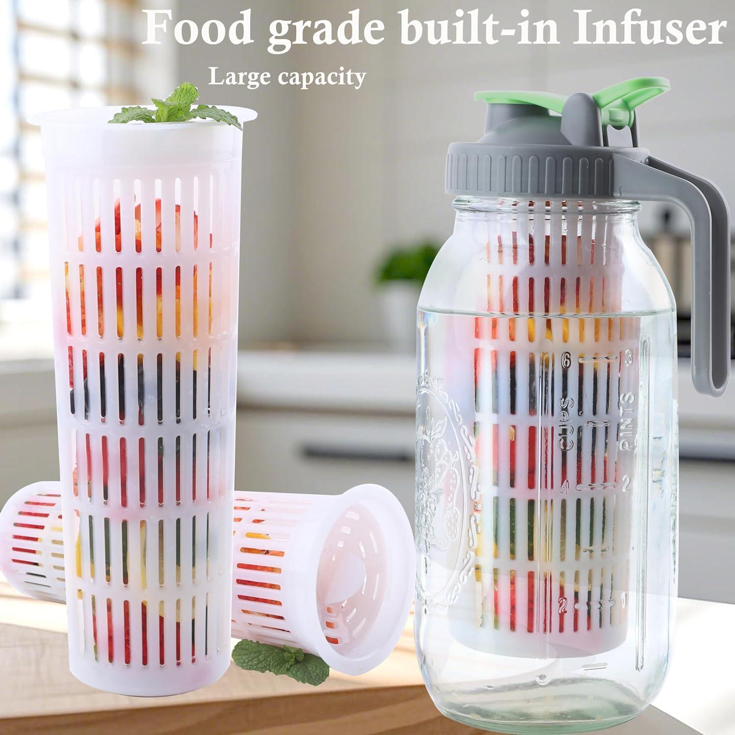 Jarra de vidrio Mason 2Qt GMCOZY con infusor y tapa hermética