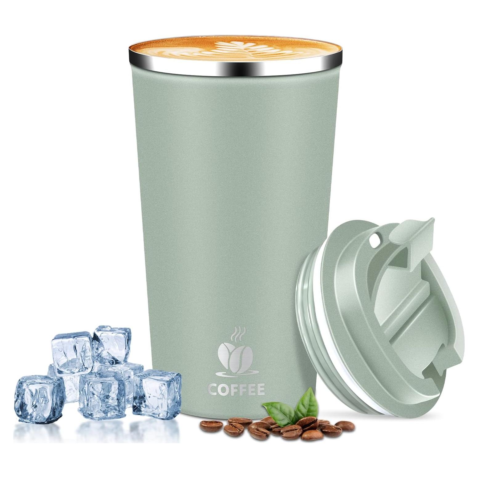 Taza de Café Aislada QEMAUUA 500ml Verde a Prueba de Fugas