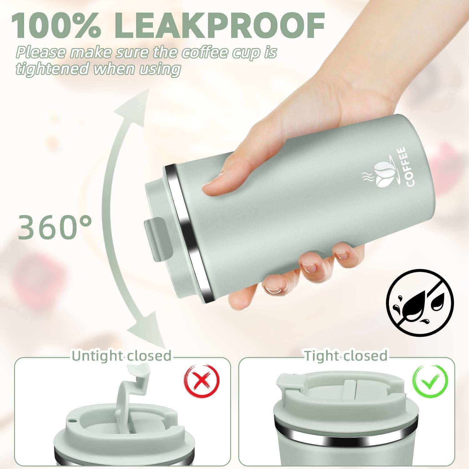 Taza de Café Aislada QEMAUUA 500ml Verde a Prueba de Fugas