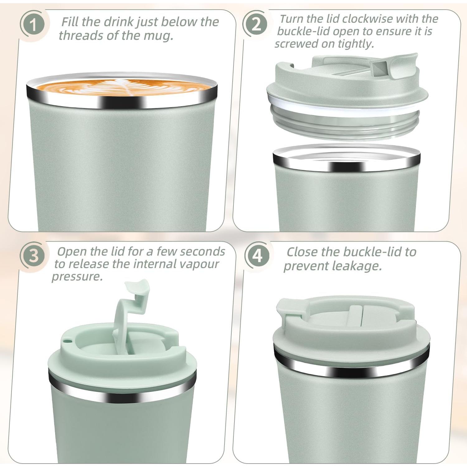 Taza de Café Aislada QEMAUUA 500ml Verde a Prueba de Fugas