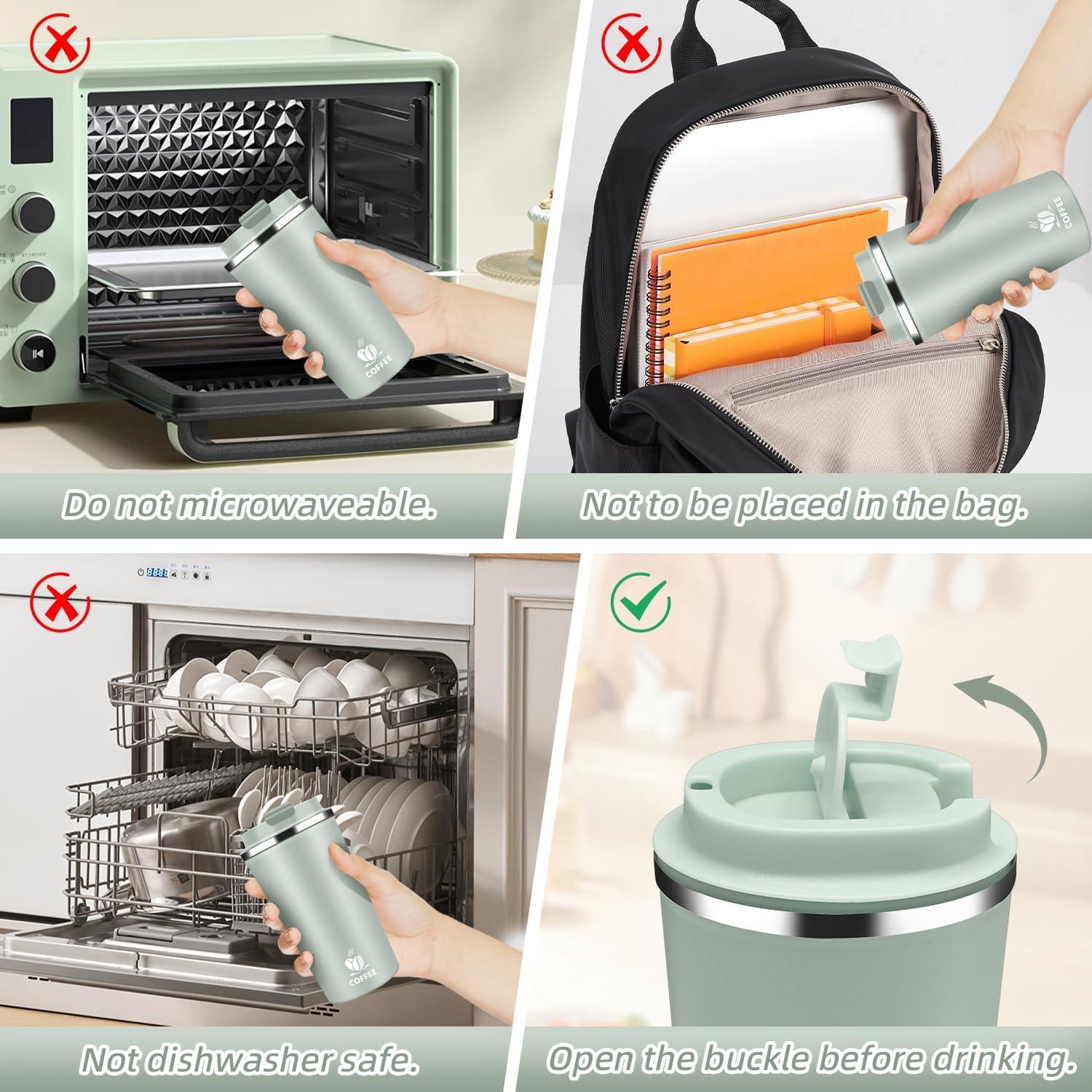 Taza de Café Aislada QEMAUUA 500ml Verde a Prueba de Fugas