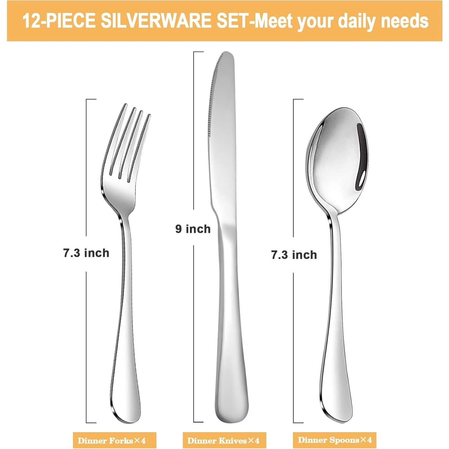 Juego de Cubiertos SANTUO 12 Piezas Acero Inoxidable Apto Lavavajillas