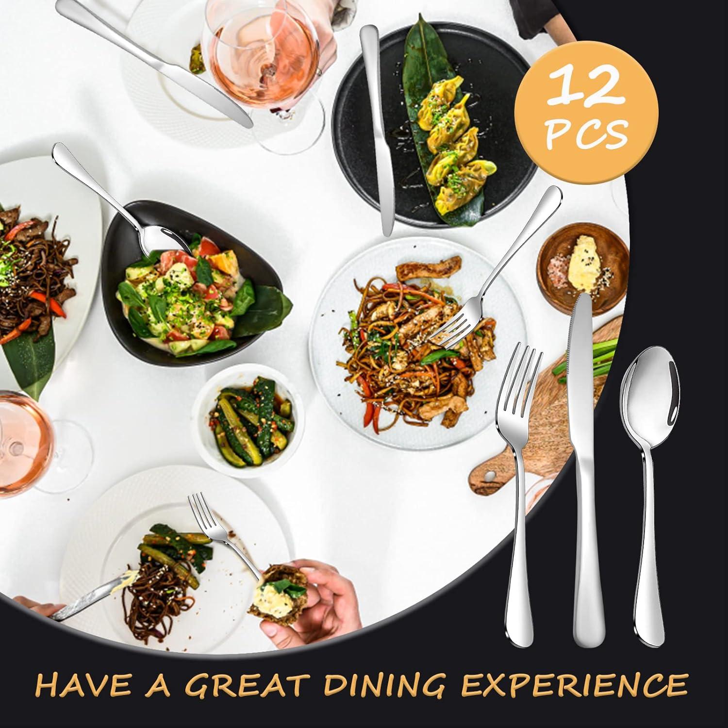 Juego de Cubiertos SANTUO 12 Piezas Acero Inoxidable Apto Lavavajillas