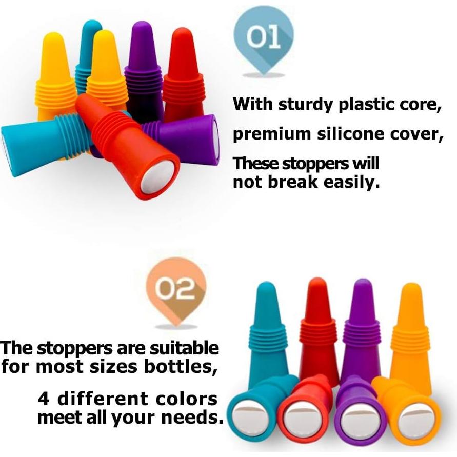 10 Tapones de Silicona para Vino CNYMANY - Reutilizables y Antideslizantes