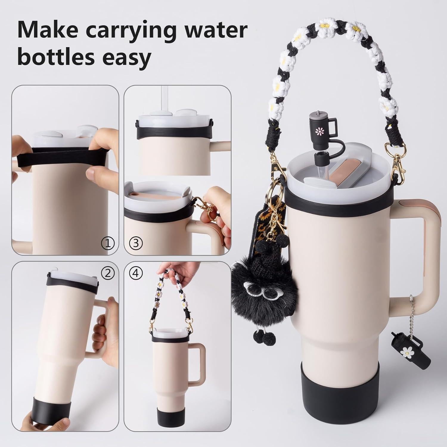 Juego de Accesorios JINHCHIF para Stanley Cup 30/40 oz - Correa, Funda, Tapa y Encantos