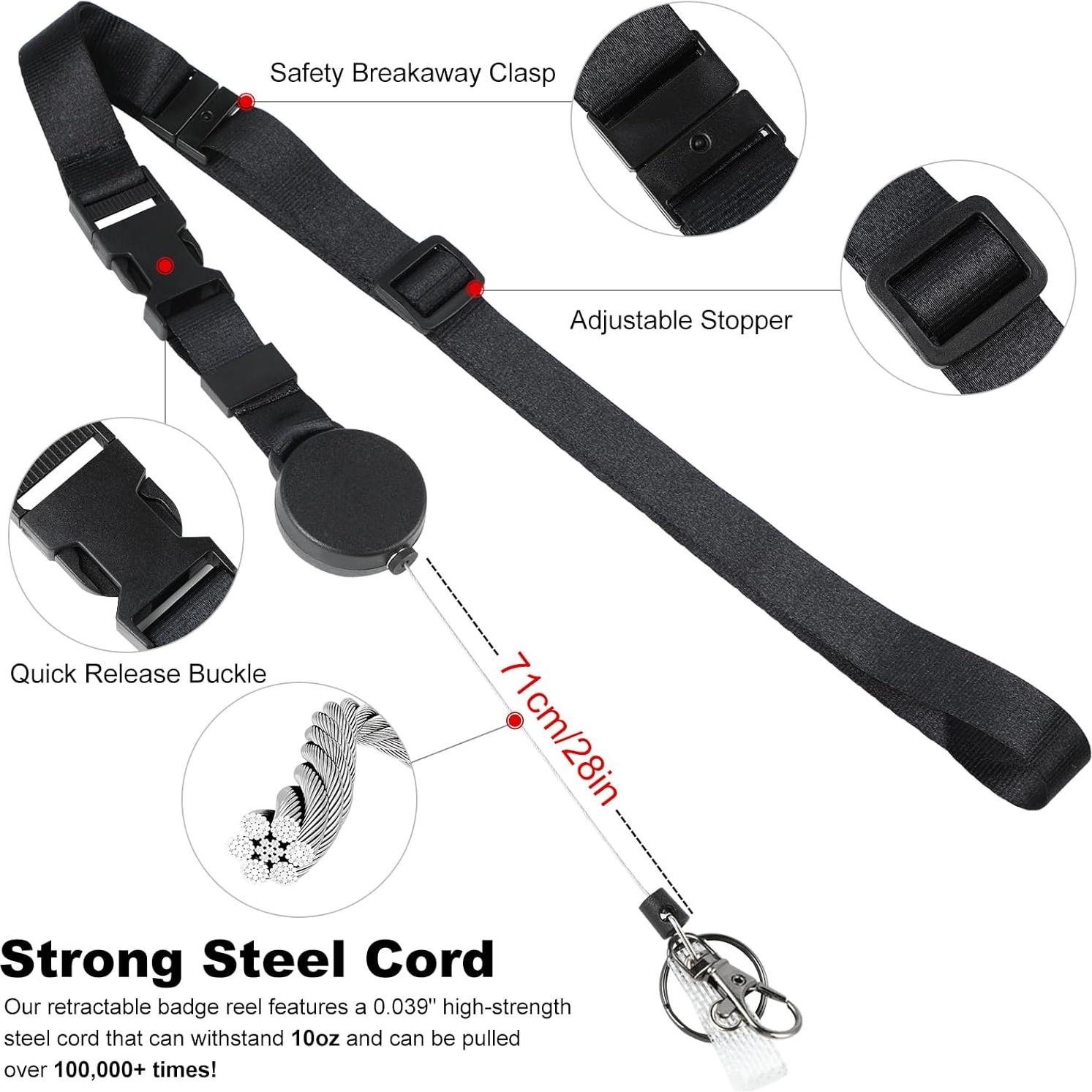 Lanyard Retráctil DELSWIN Negro - 2 Paquetes para Identificaciones y Llaves