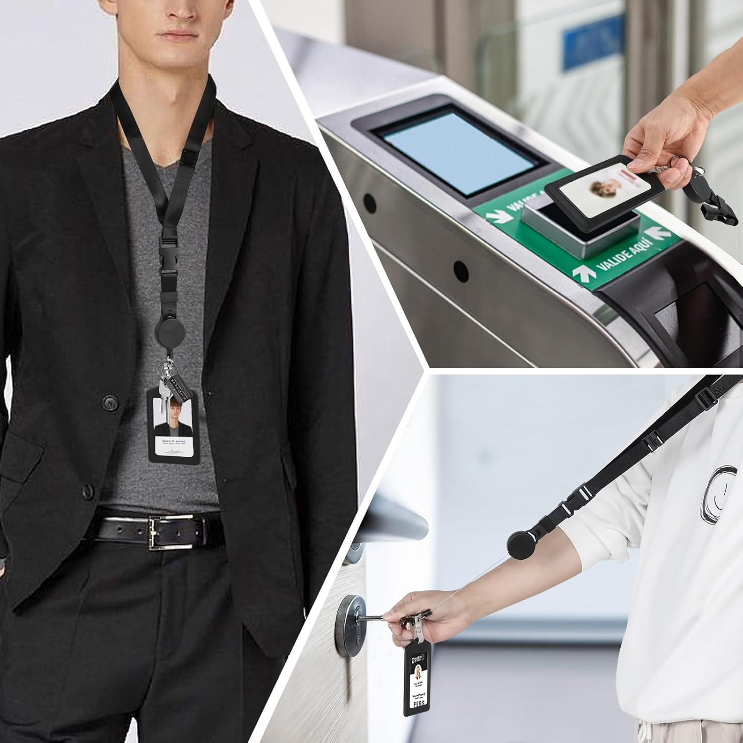 Lanyard Retráctil DELSWIN Negro - 2 Paquetes para Identificaciones y Llaves