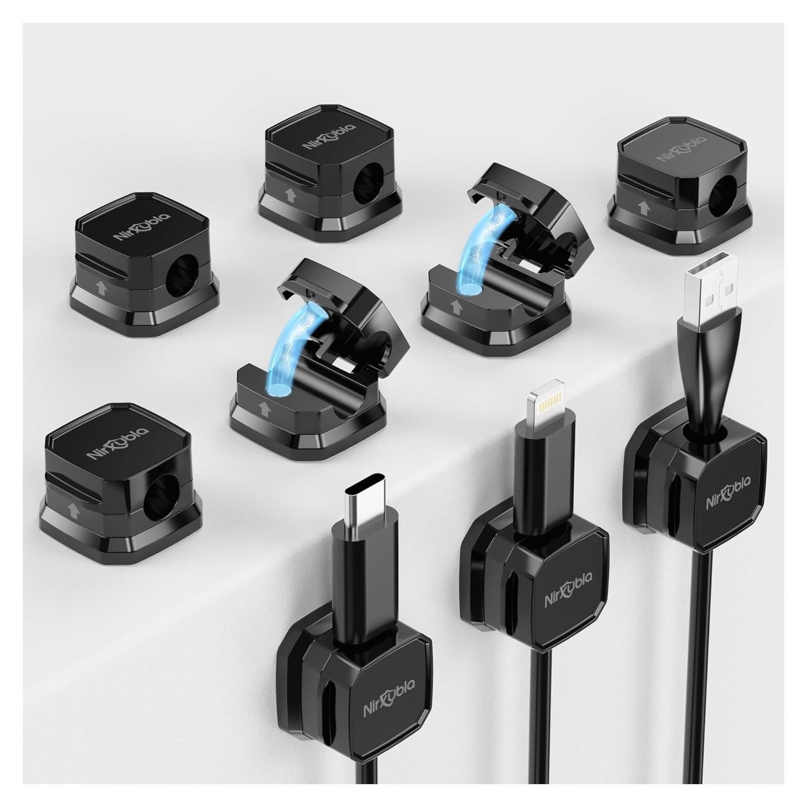 9 Clips Magnéticos para Cables NIRXUBLA - Organizador Adhesivo Negro