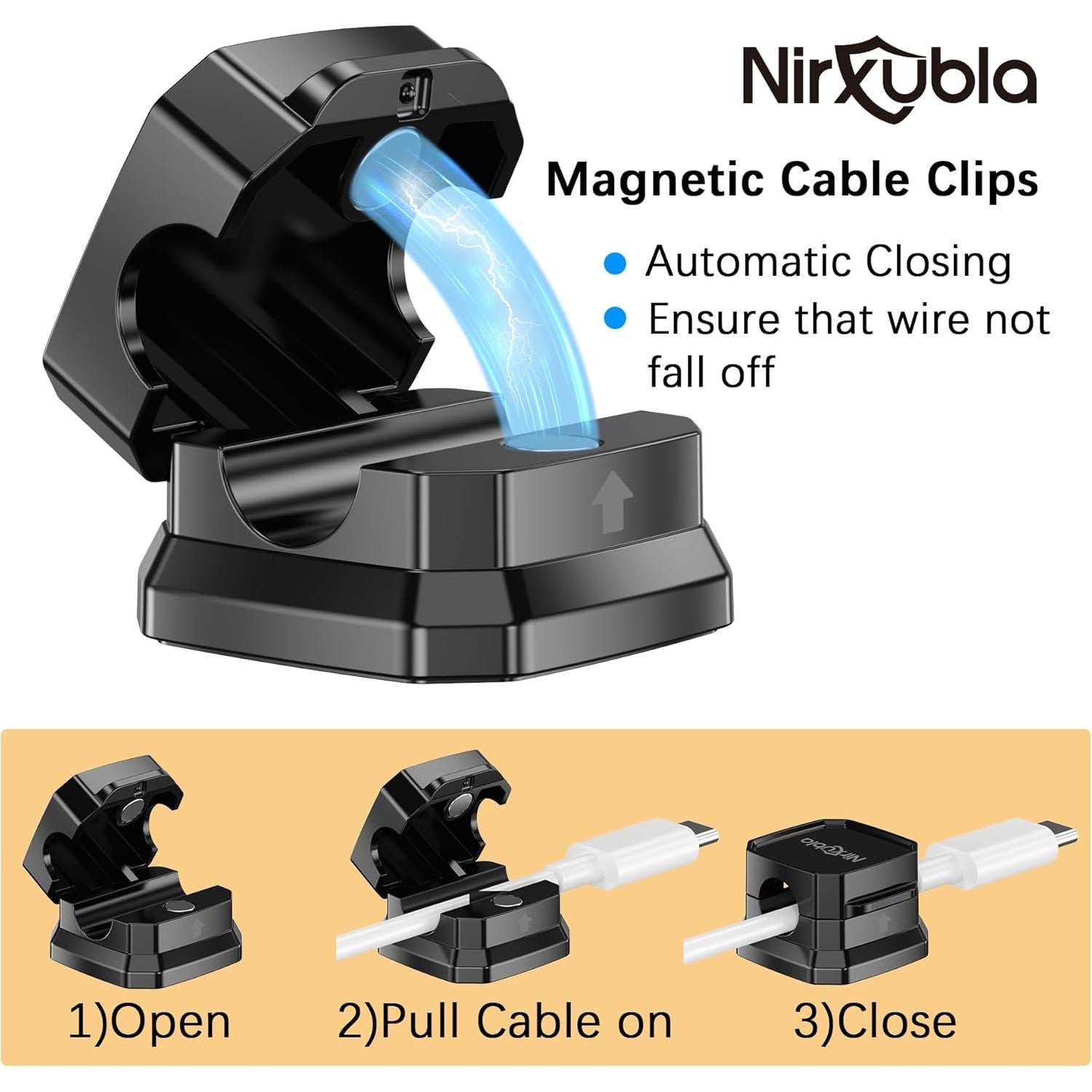 9 Clips Magnéticos para Cables NIRXUBLA - Organizador Adhesivo Negro
