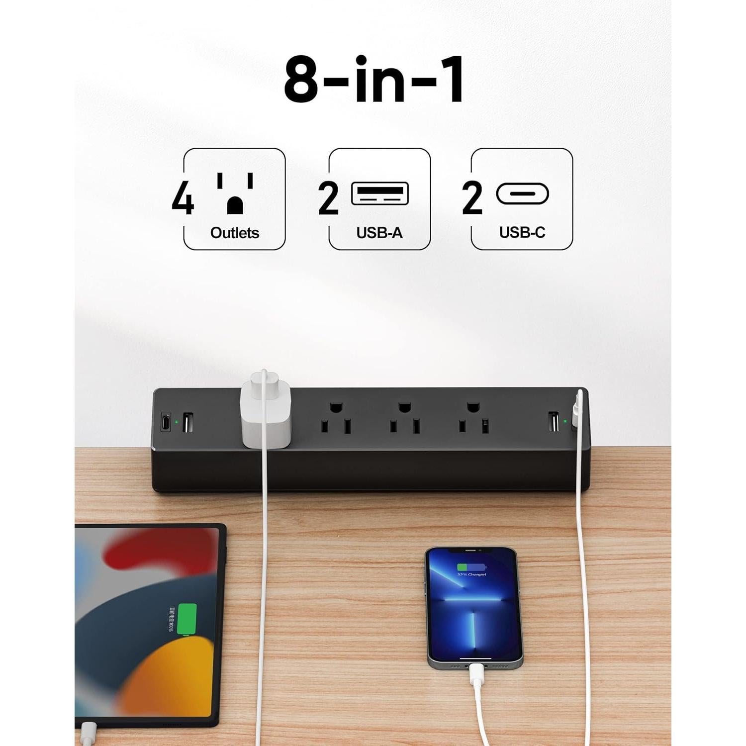 Regleta de Sargento 8-en-1 TenTrend con USB y 4 Salidas AC