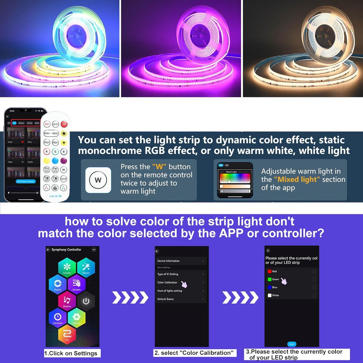 Tira LED inteligente Sumaote 5m RGBW COB 24V 784 LEDs/m