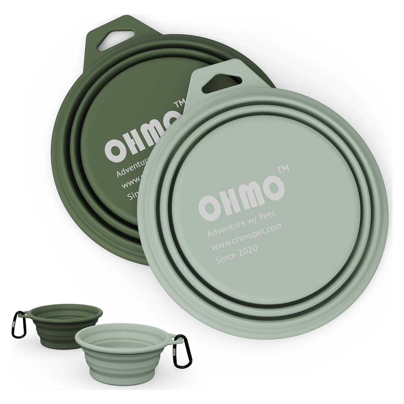 OHMO Collapsible Dog Bowl(2 Pack, Camo&Light Green 12oz/400ml) Premium Silicone Pet Water Bowls for Cats & Dogs, Portable Dog Travel Bowls Foldable for Outdoor Camping Hiking