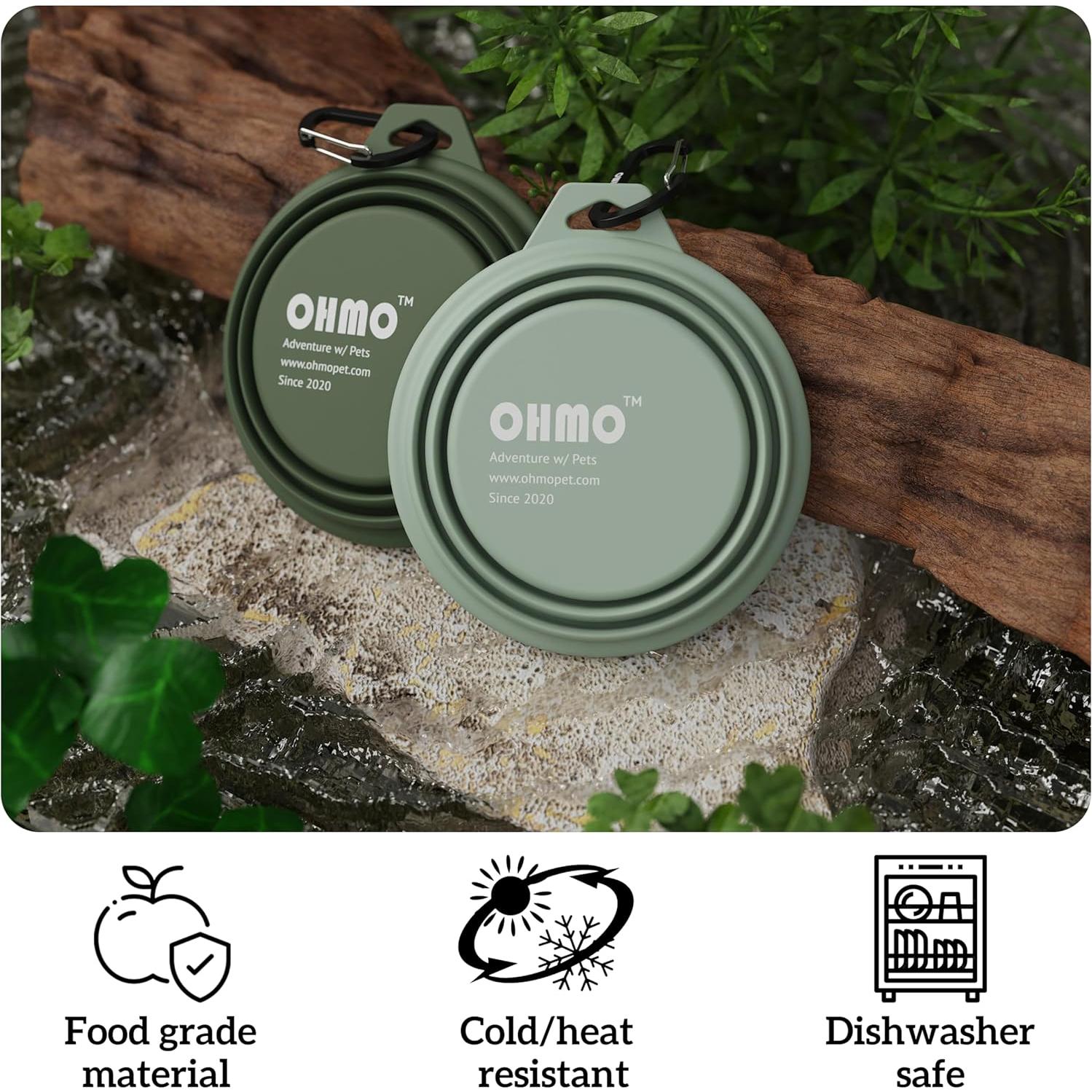 OHMO Collapsible Dog Bowl(2 Pack, Camo&Light Green 12oz/400ml) Premium Silicone Pet Water Bowls for Cats & Dogs, Portable Dog Travel Bowls Foldable for Outdoor Camping Hiking
