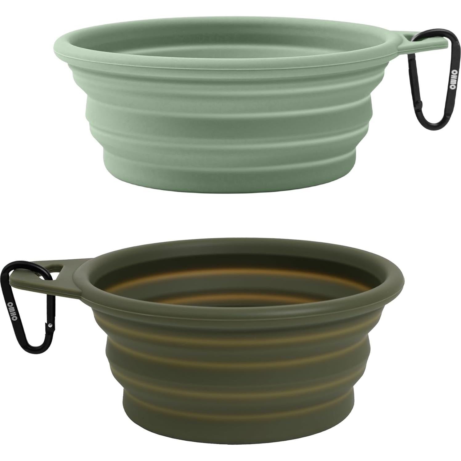 OHMO Collapsible Dog Bowl(2 Pack, Camo&Light Green 12oz/400ml) Premium Silicone Pet Water Bowls for Cats & Dogs, Portable Dog Travel Bowls Foldable for Outdoor Camping Hiking