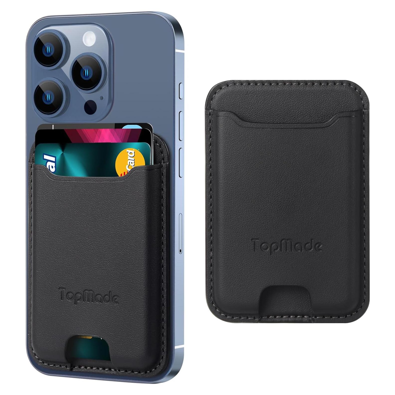 Soporte para Tarjetas TopMade Negro, Cuero Premium, RFID, 4 Tarjetas