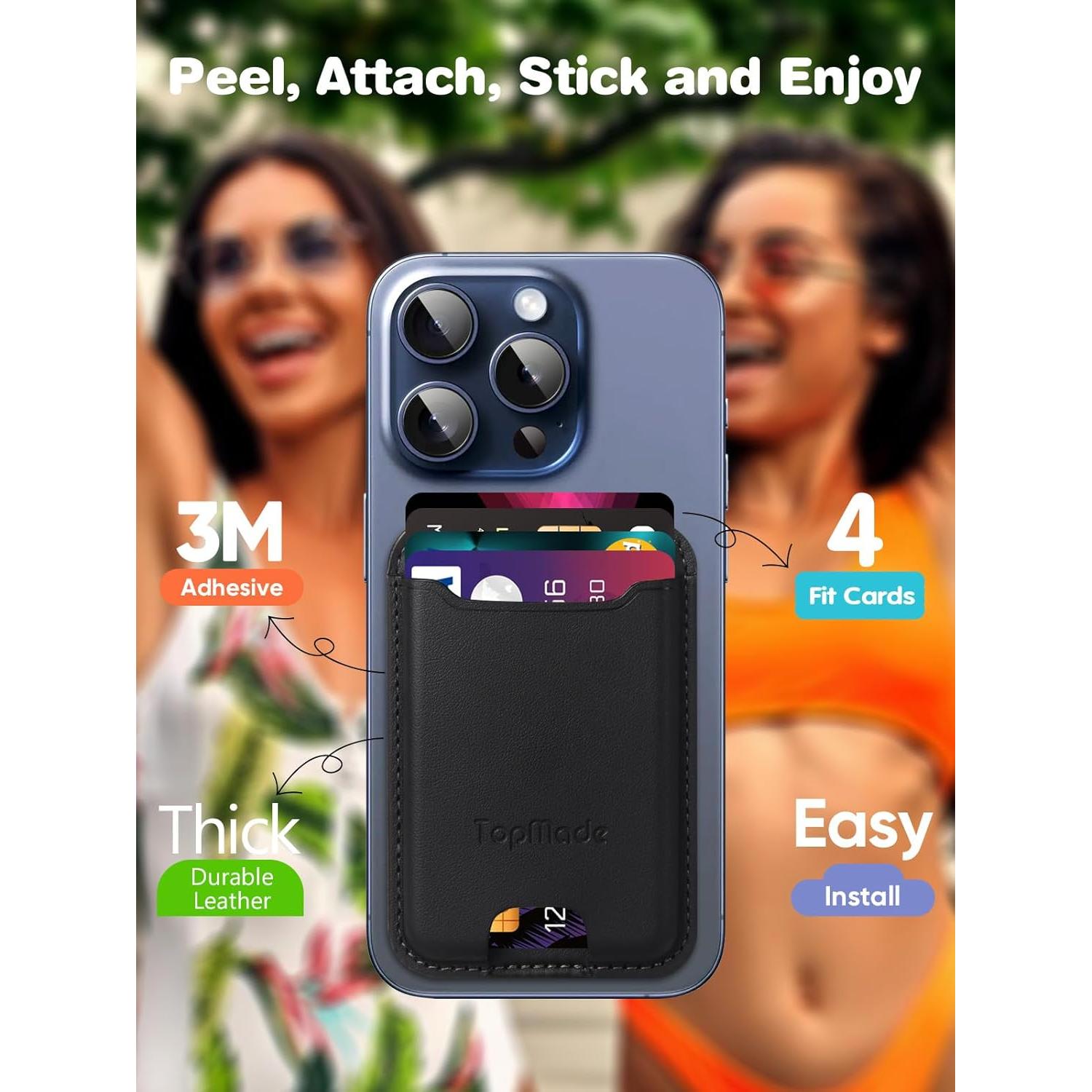 Soporte para Tarjetas TopMade Negro, Cuero Premium, RFID, 4 Tarjetas