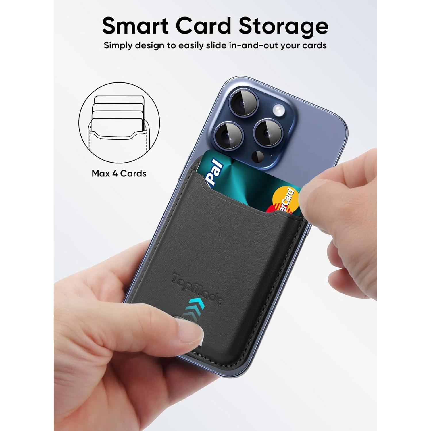 Soporte para Tarjetas TopMade Negro, Cuero Premium, RFID, 4 Tarjetas